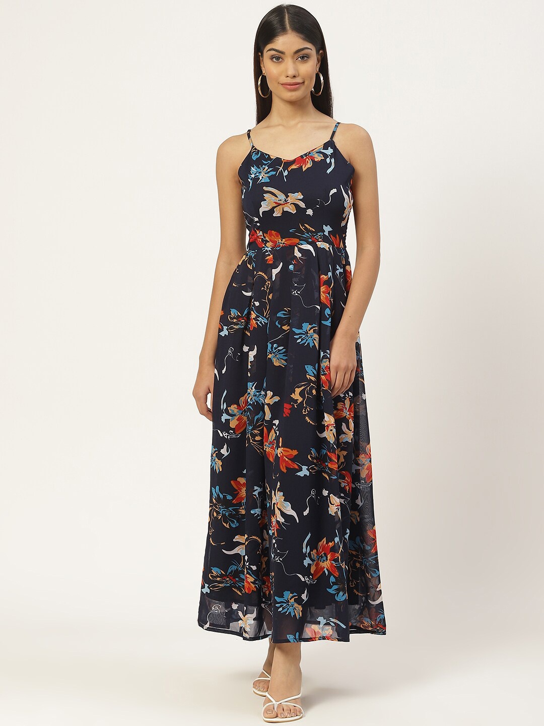 

Slenor Floral Print Georgette Maxi Dress, Navy blue