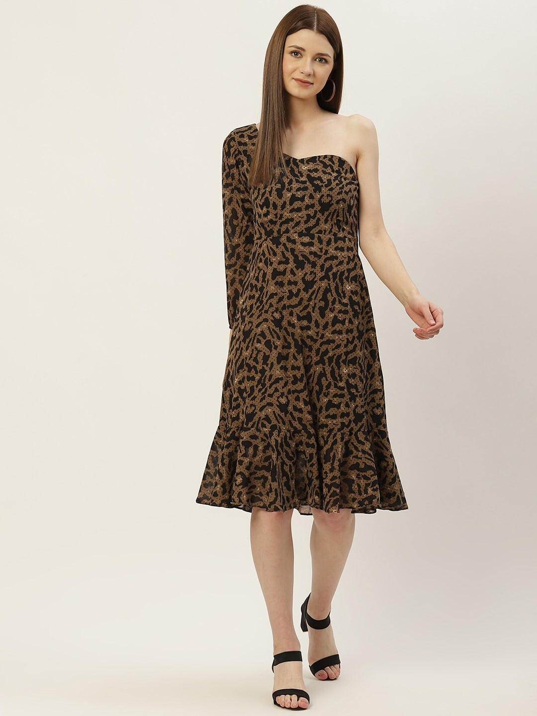 

Slenor Floral Print Off-Shoulder Georgette Fit & Flare Dress, Multi