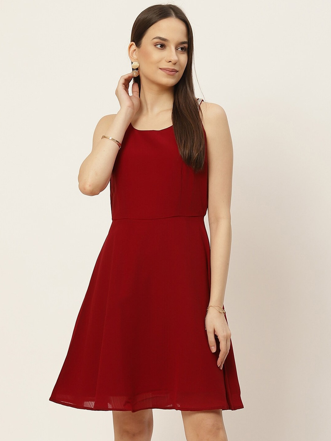 

Slenor Georgette Fit & Flare Dress, Maroon