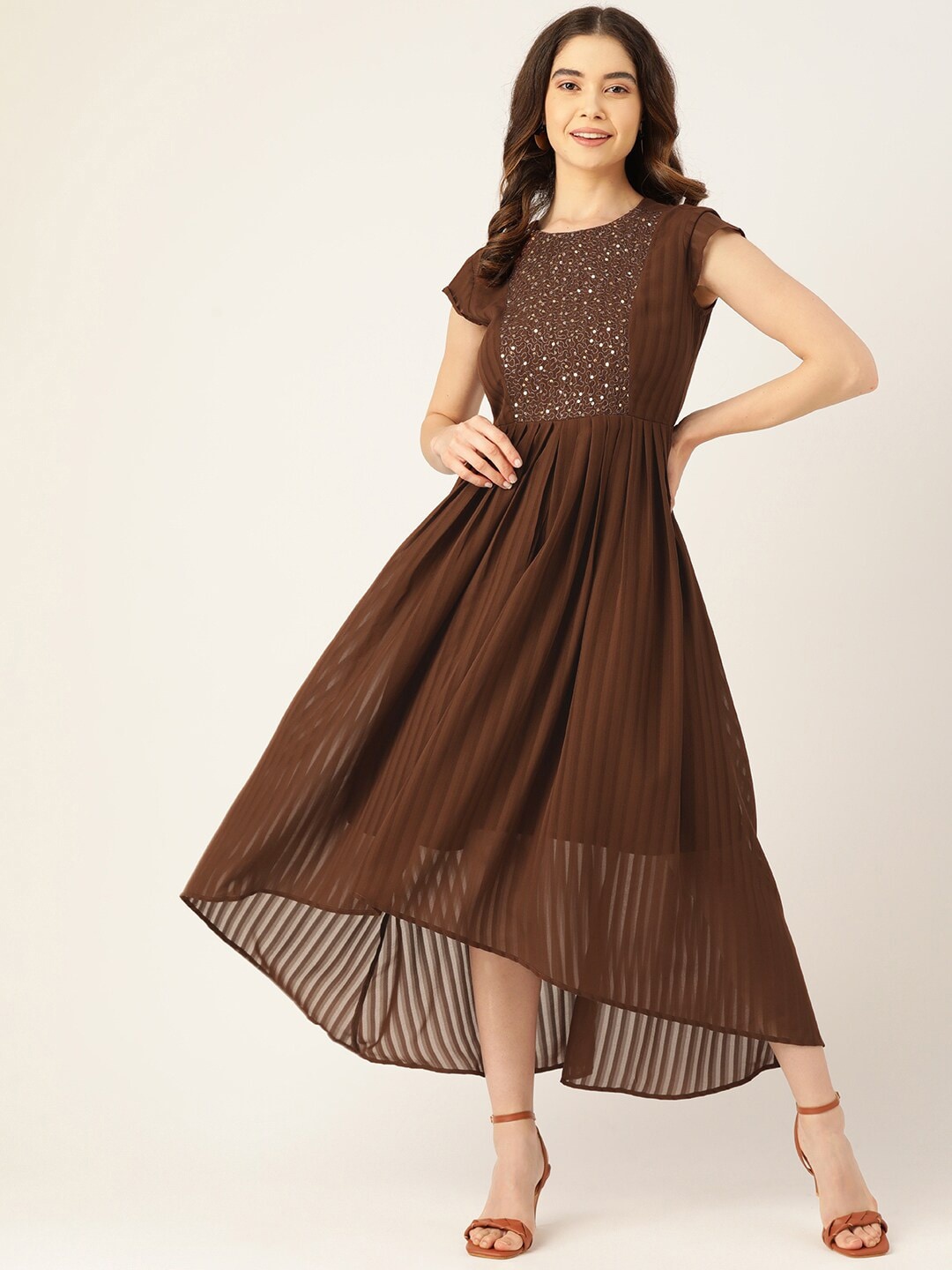 

Slenor Embellished Print Georgette Maxi Dress, Brown