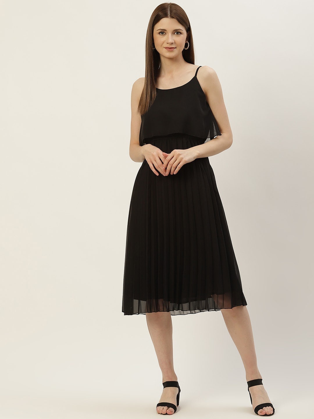 

Slenor Layered Georgette Fit & Flare Dress, Black