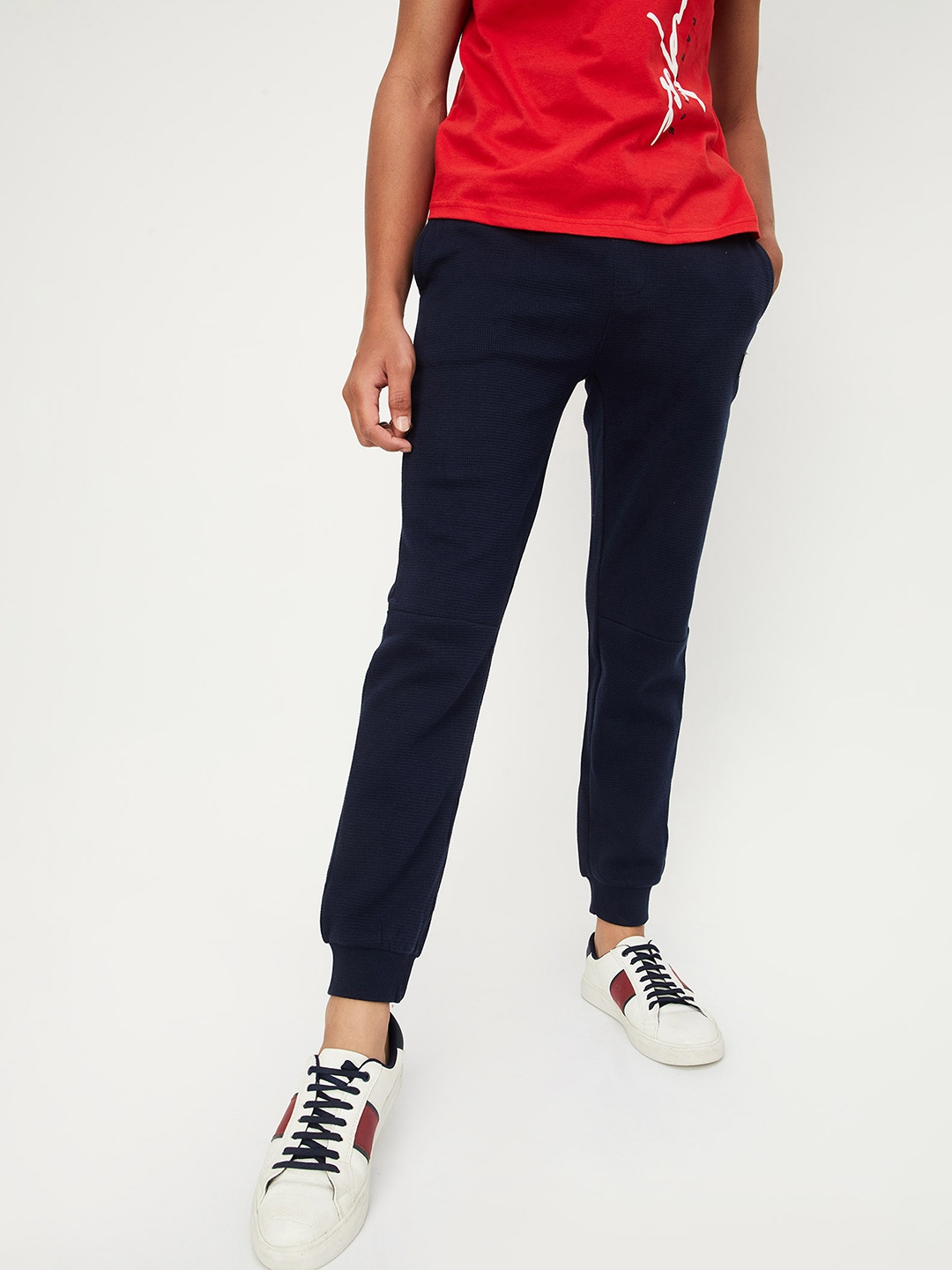 

max Boys Mid-Rise Cotton Joggers, Navy blue