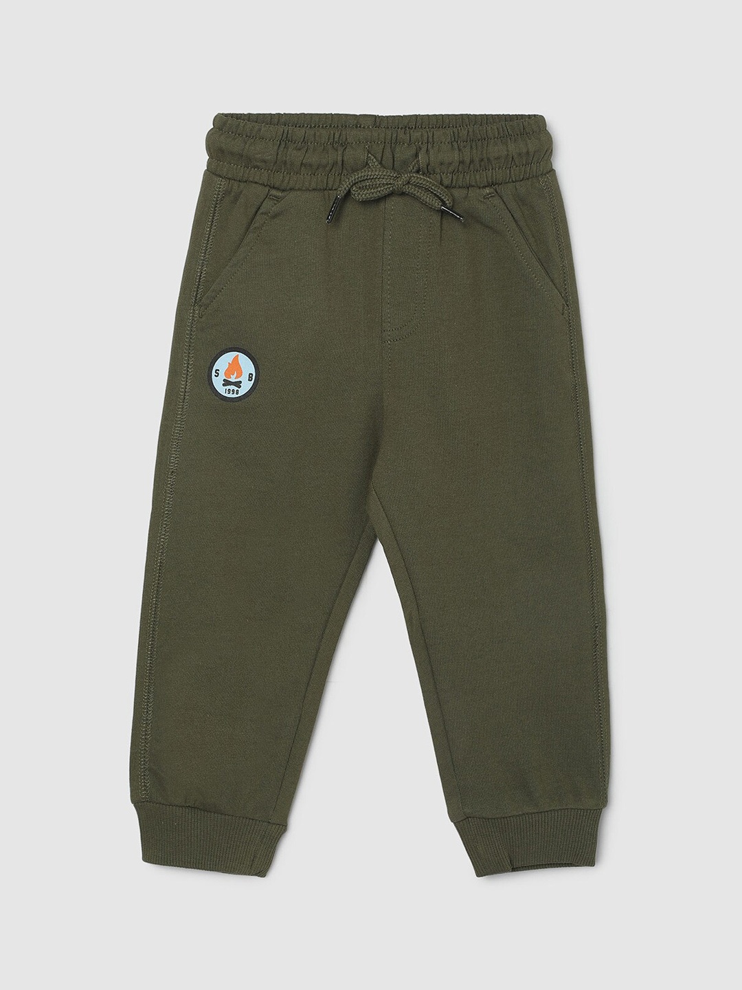 

max Infant Boys Regular Fit Pure Cotton Joggers, Olive