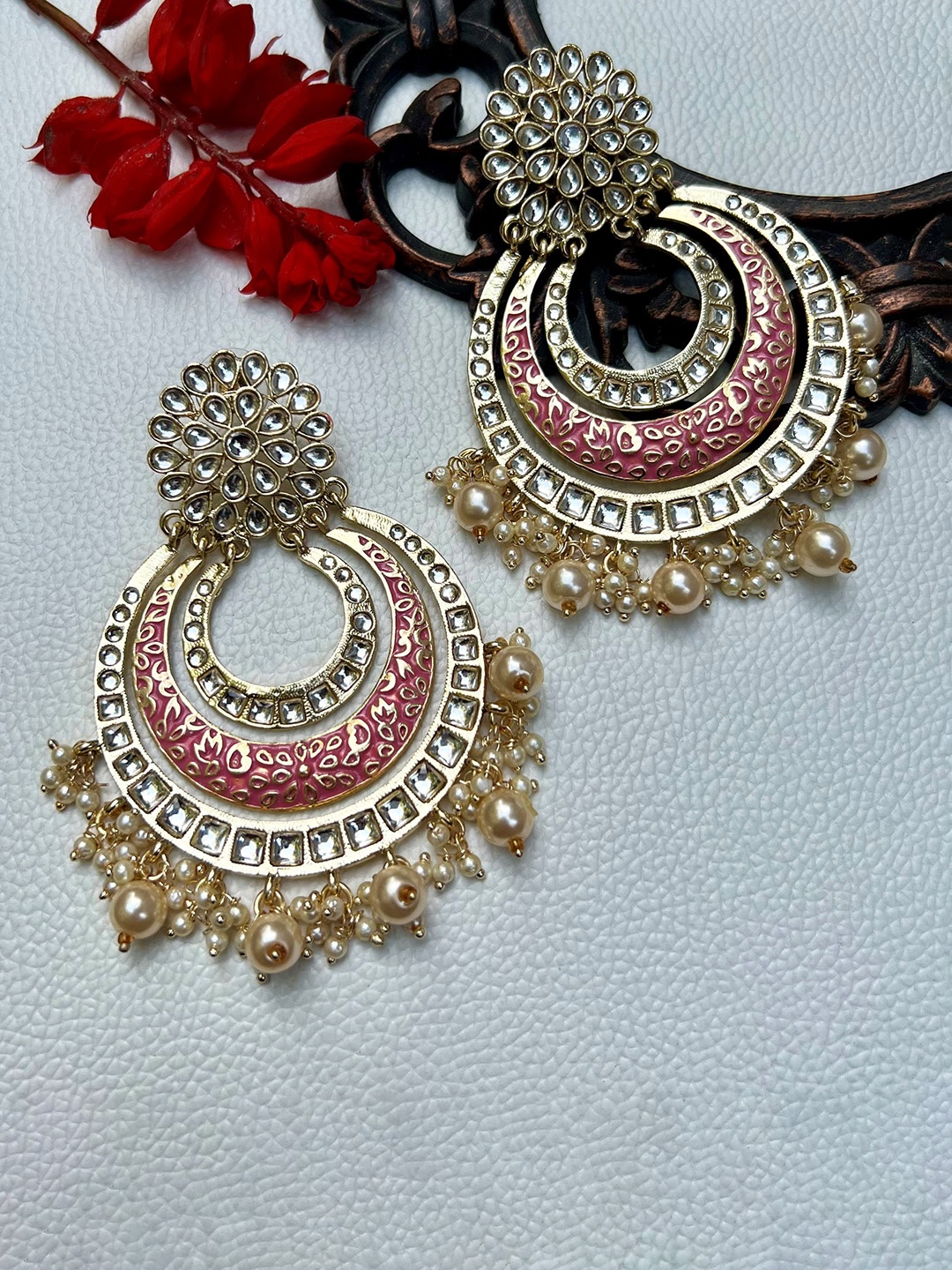 

Prettilicious Contemporary Chandbalis Earrings, Pink