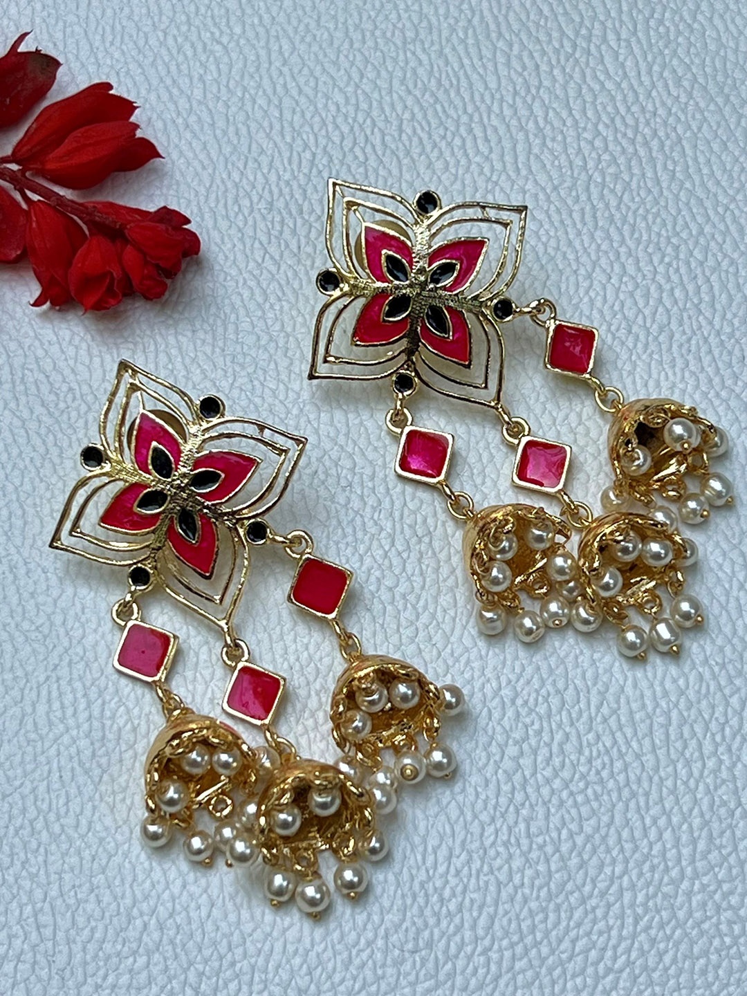 

Prettilicious Contemporary Jhumkas Earrings, Pink