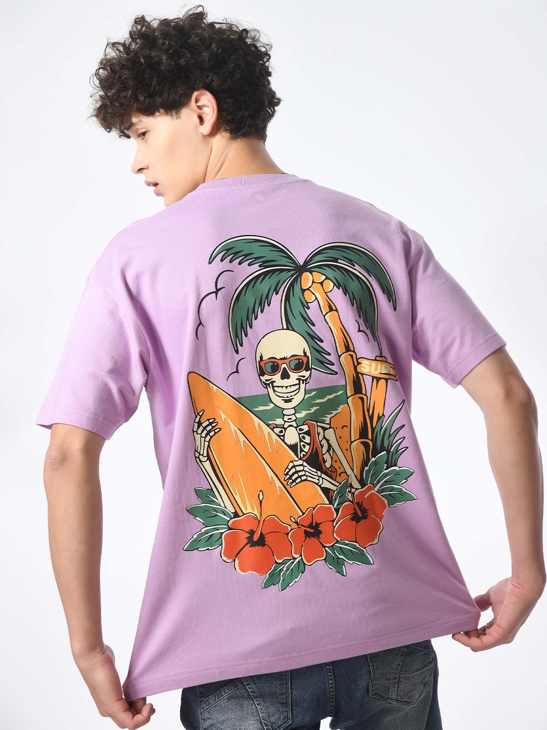 

PURPLEMANGO THE FRUIT OF FASHION Men Printed Raw Edge T-shirt, Lavender