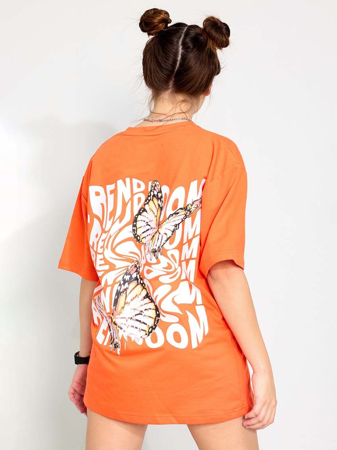 

PURPLEMANGO THE FRUIT OF FASHION Men Printed Round Neck Raw Edge T-shirt, Orange