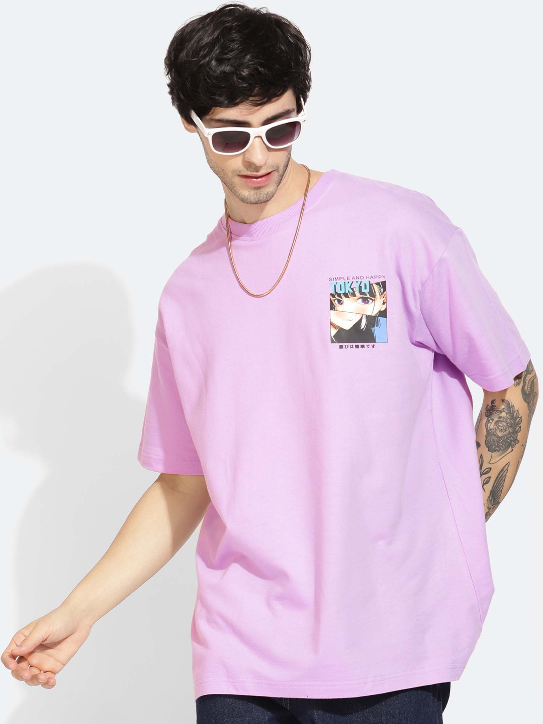 

PURPLEMANGO THE FRUIT OF FASHION Round Neck Short Sleeves Oversized Cotton T-Shirt, Lavender
