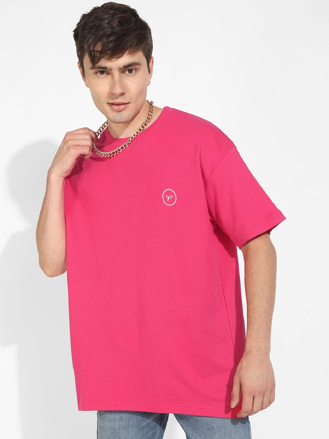 

PURPLEMANGO THE FRUIT OF FASHION Men V-Neck Applique T-shirt, Pink