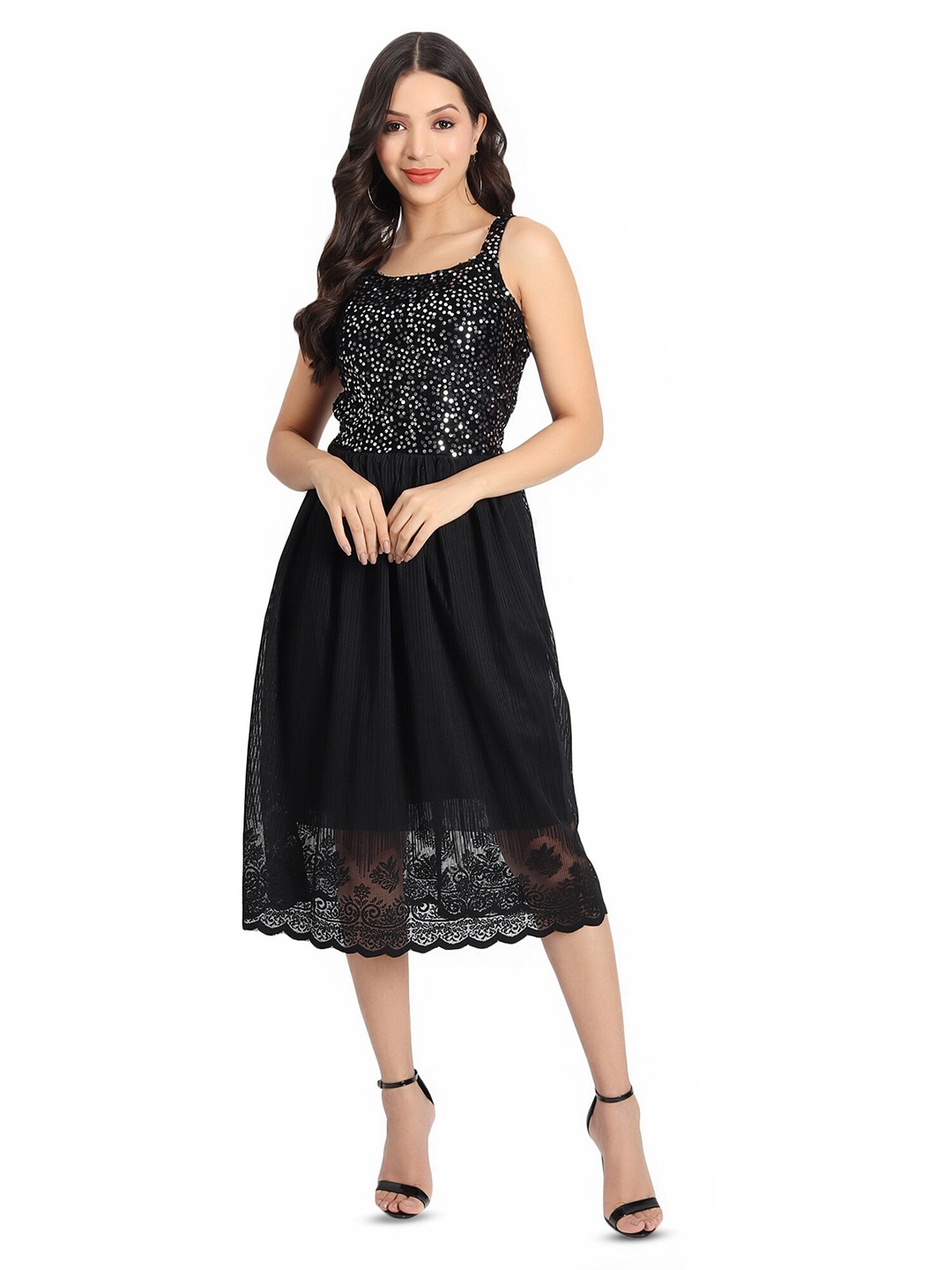 

BAESD Embellished Georgette Fit & Flare Midi Dress, Silver