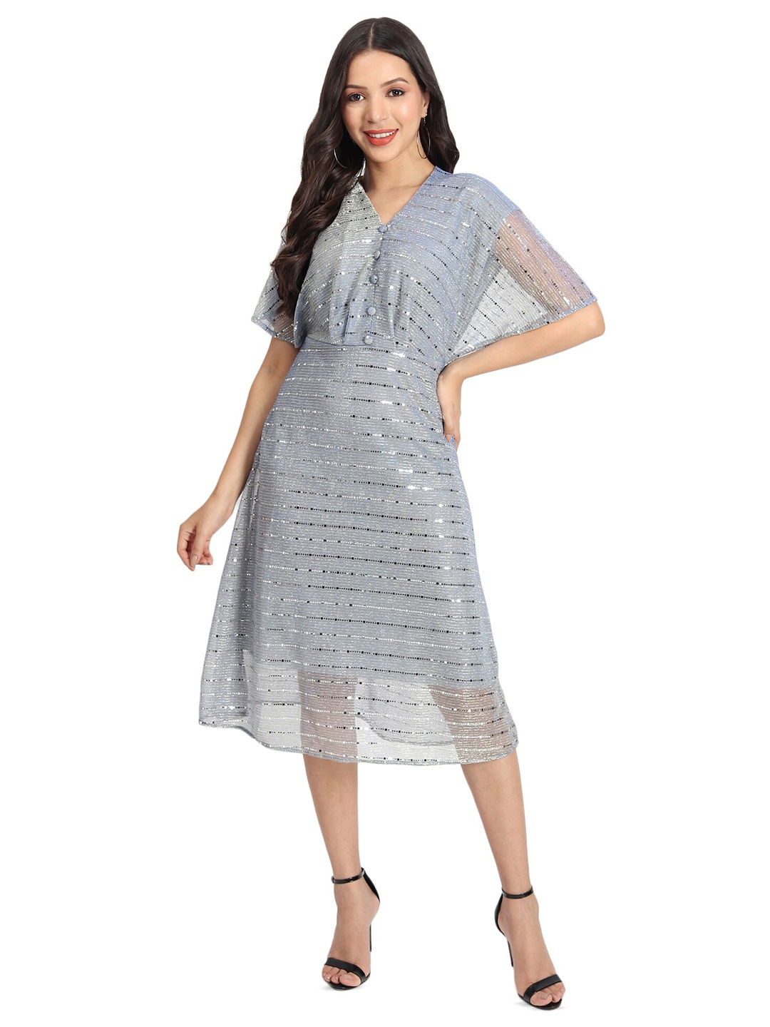 

BAESD Net Fit & Flare Midi Dress, Grey