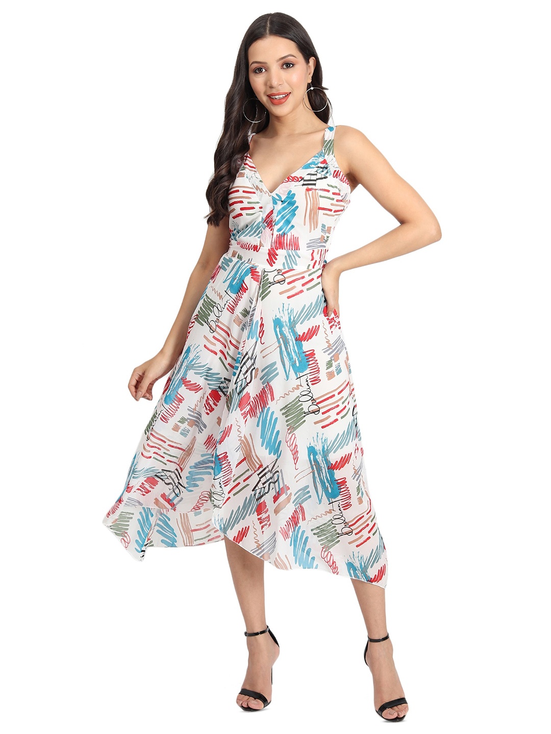 

BAESD Floral Print Georgette Fit & Flare Midi Dress, White