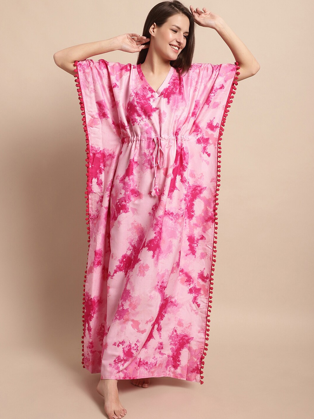 

Boston Club Tie & Dye Printed V-Neck Maxi Kaftan Nightdress, Pink