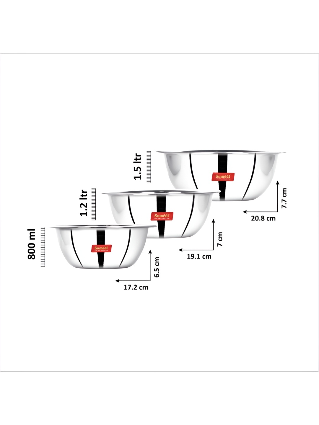 

Sumeet Steel & 3 Pieces Stainless Steel Glossy Bowls