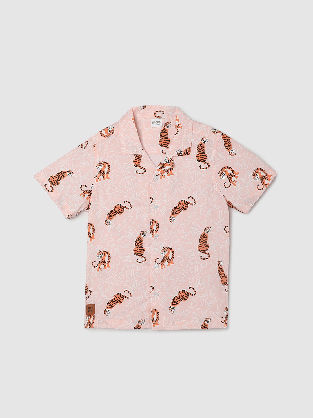 

max Boys Spread Collar Conversational Printed Casual Pure Cotton Shirt, Peach