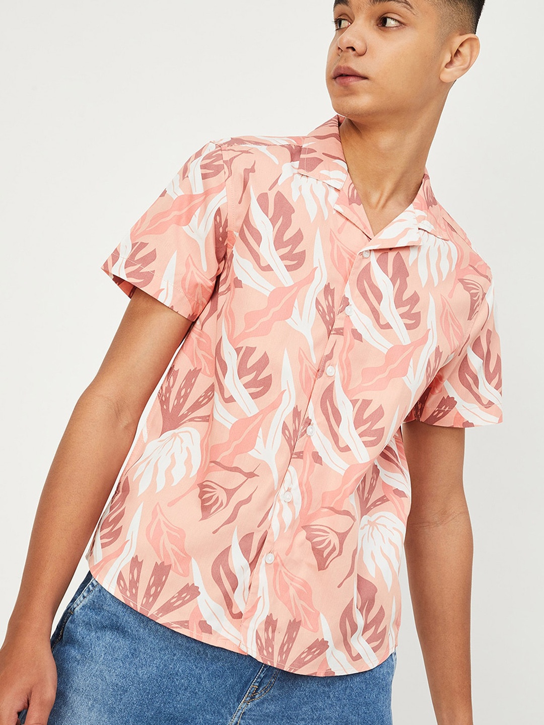 

max Boys Floral Opaque Printed Casual Shirt, Orange