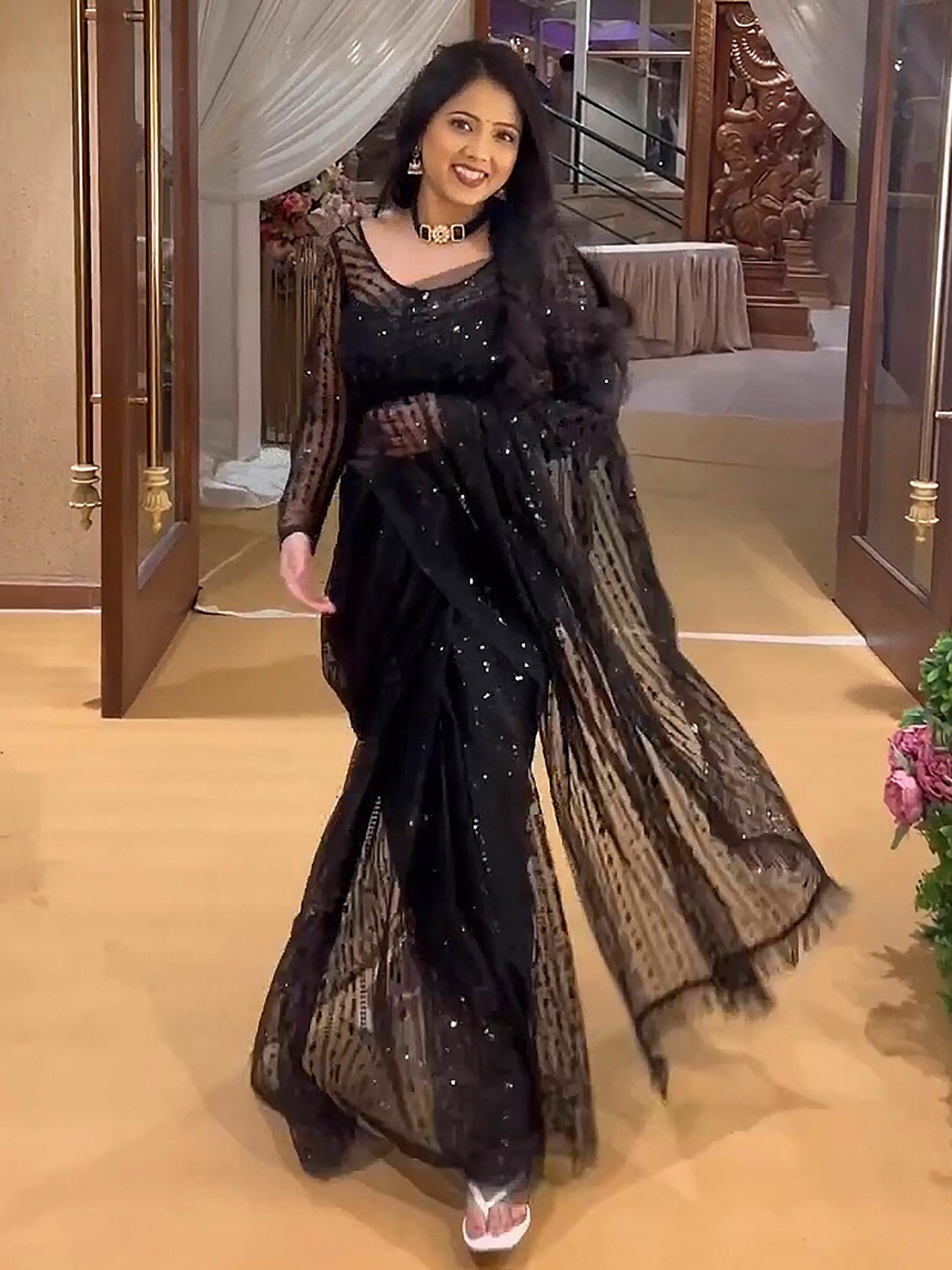 

Anouk Black Embellished Sequinned Net Saree