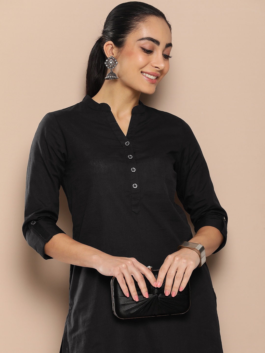 

AMUKTI Mandarin Collar Kurta, Black