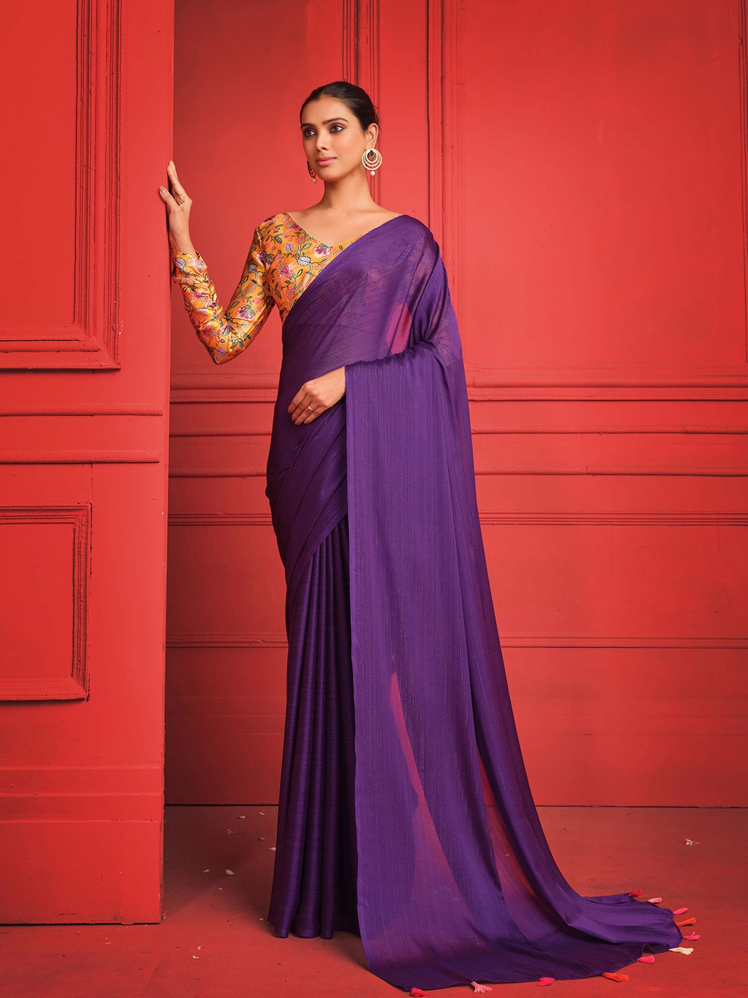 

Sangria Tasselled Party Saree, Purple