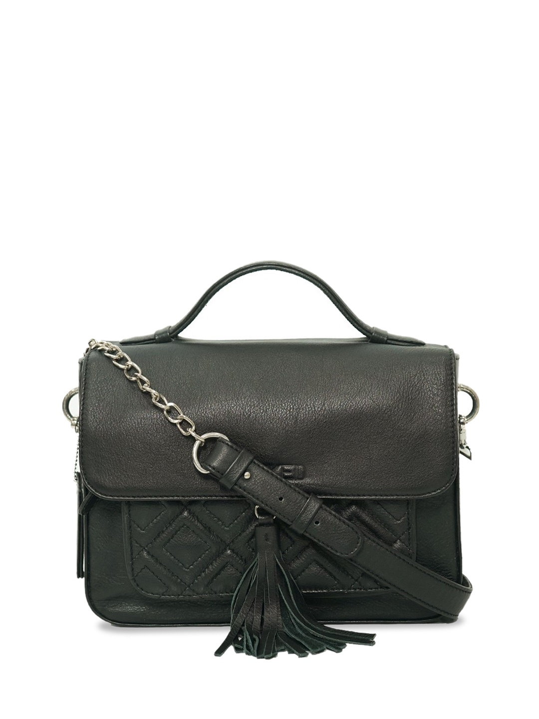 

PERKED Textured Leather Structured Sling Bag with Quilted, Black