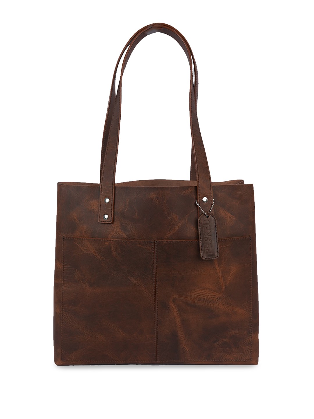 

PERKED Textured Leather Structured Shoulder Bag, Brown