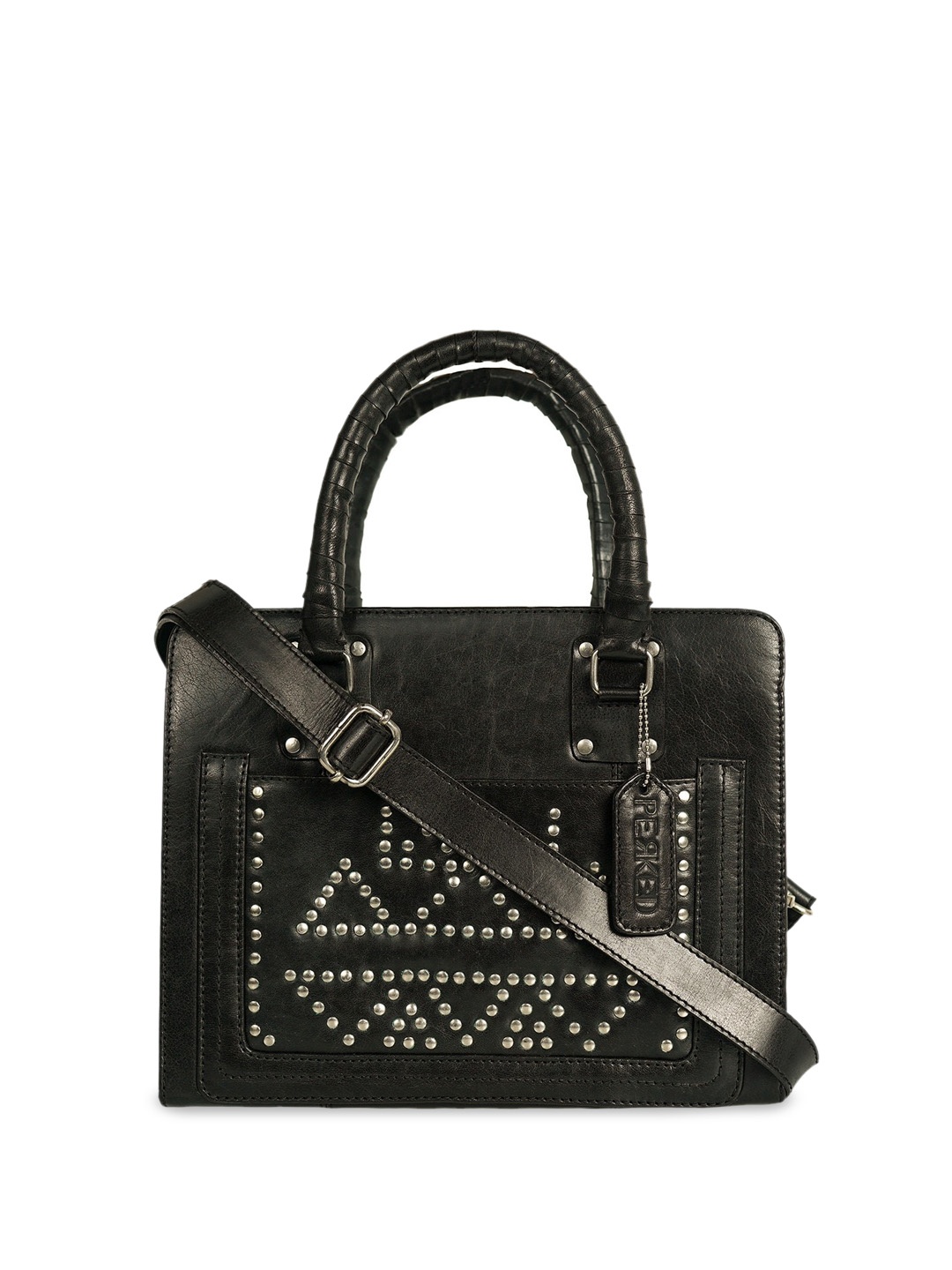 

PERKED Stayin Alive Leather Oversized Bowling Hobo Bag, Black