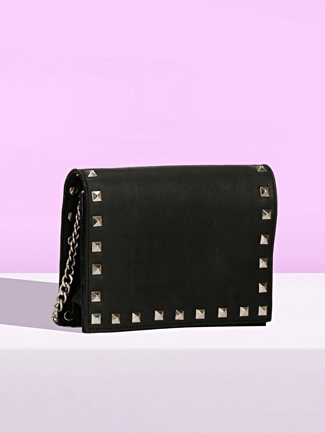 

PERKED Embellished Leather Structured Sling Bag, Black