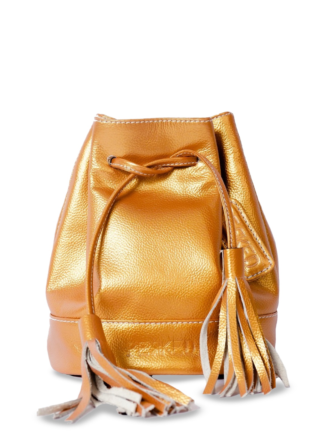 

PERKED Leather Bucket Sling Bag, Gold