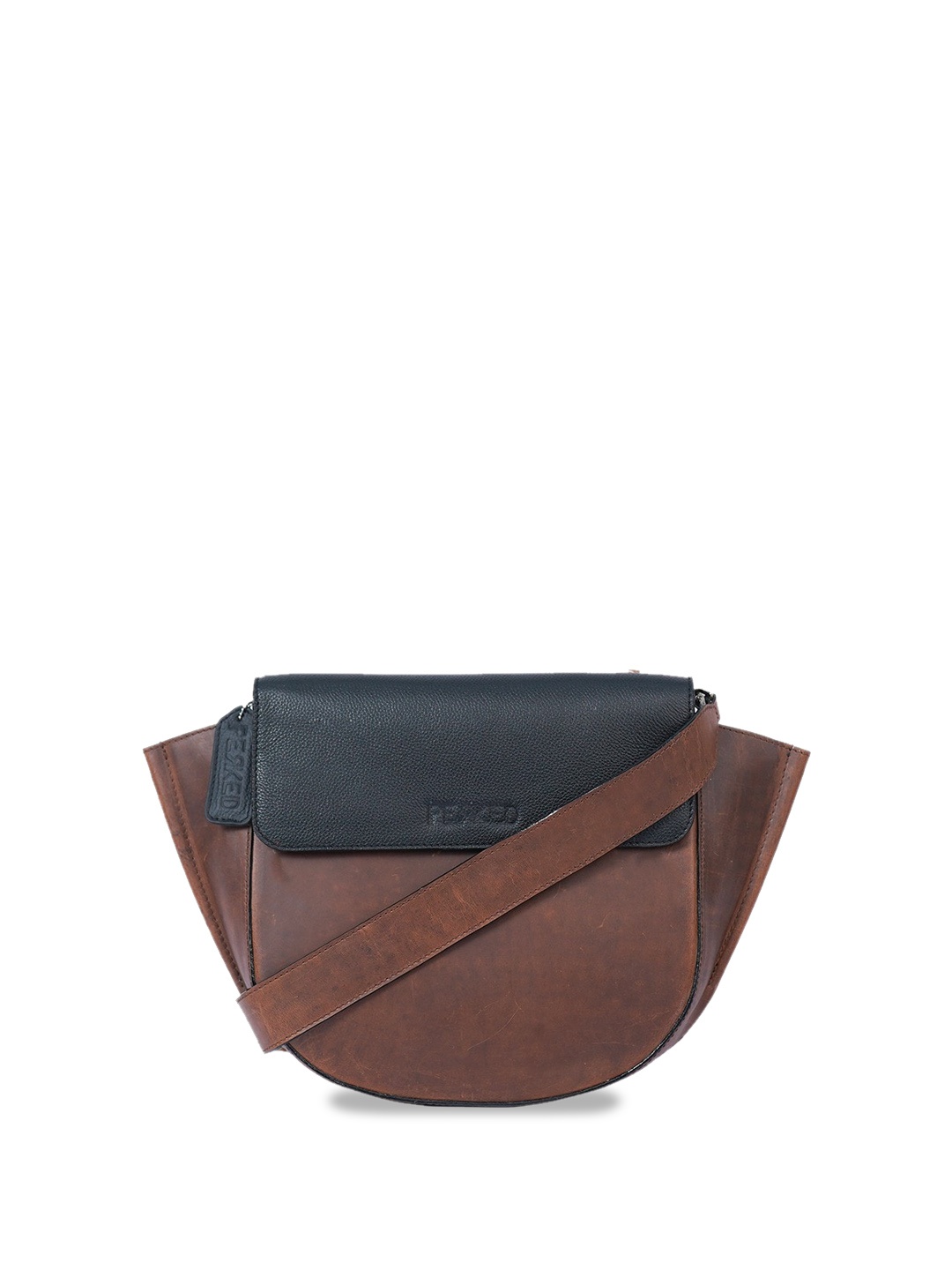 

PERKED Leather Structured Sling Bag, Brown