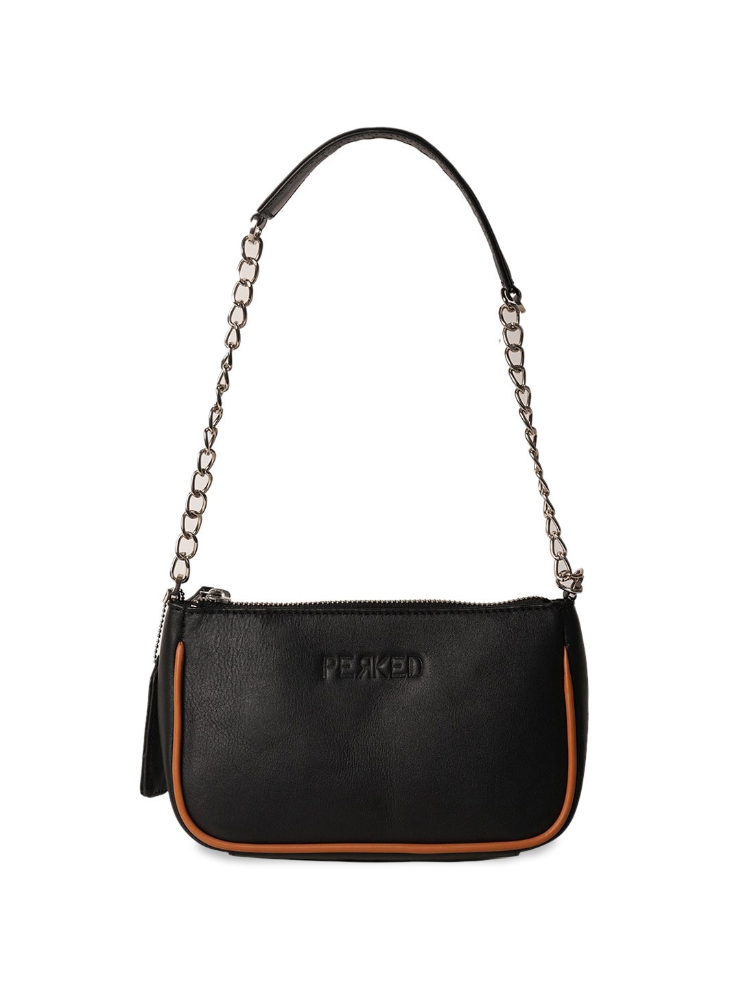 

PERKED Small Talk Textured Leather Structured Shoulder Bag, Black
