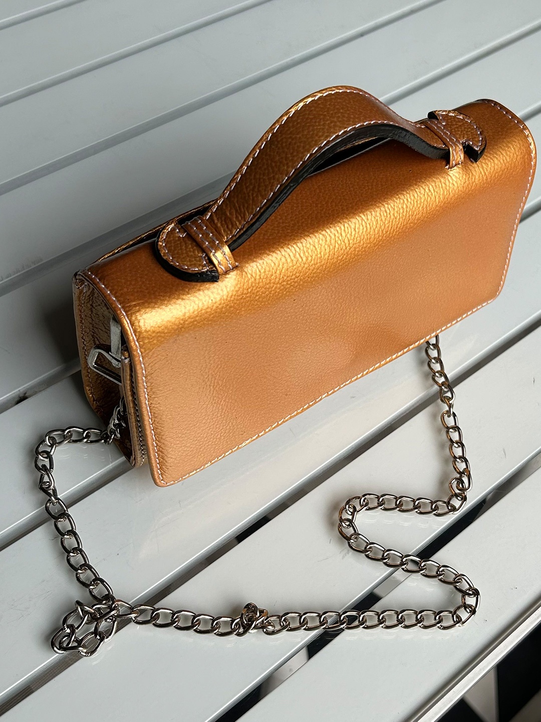 

PERKED Leather Structured Sling Bag, Gold