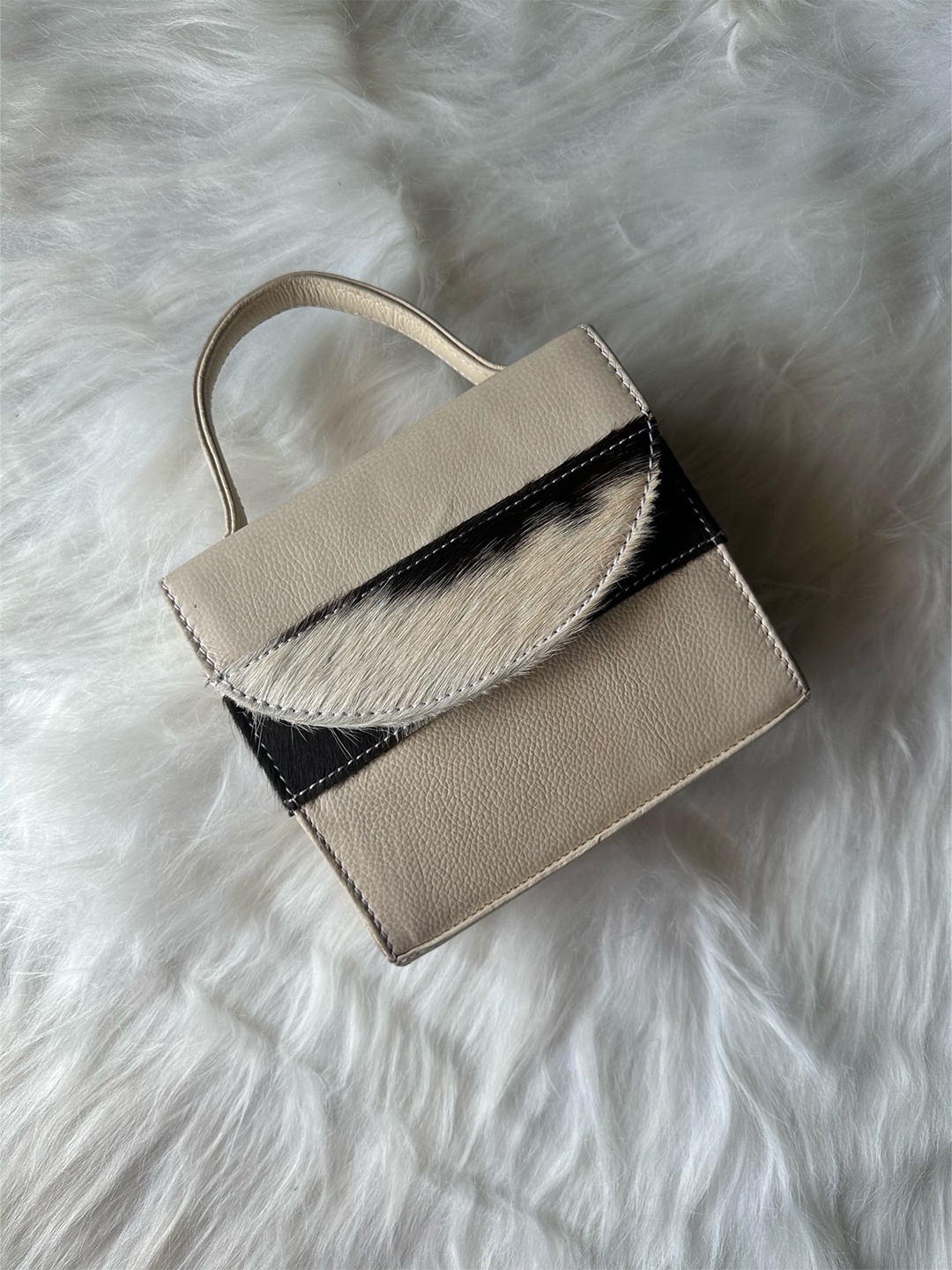 

PERKED Textured Leather Oversized Structured Sling Bag, Beige