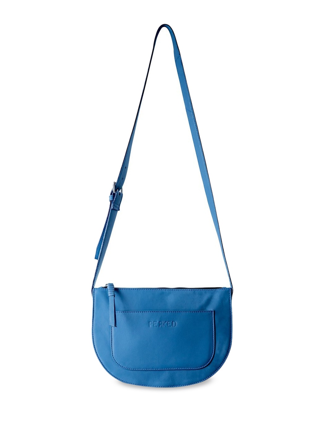 

PERKED Leather Half Moon Sling Bag, Blue