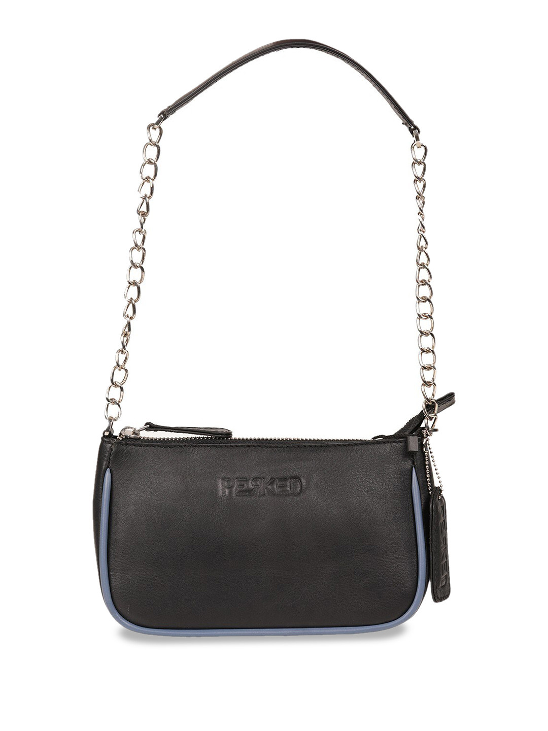 

PERKED Leather Structured Shoulder Bag, Black