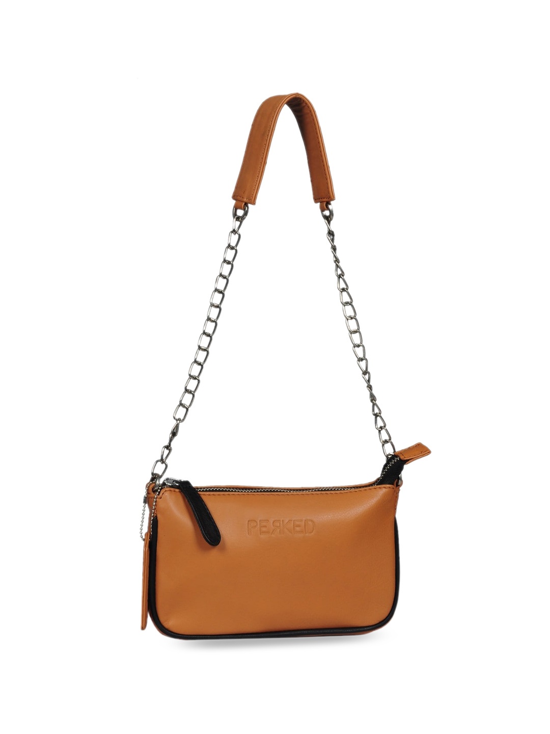 

PERKED Leather Structured Sling Bag, Camel brown