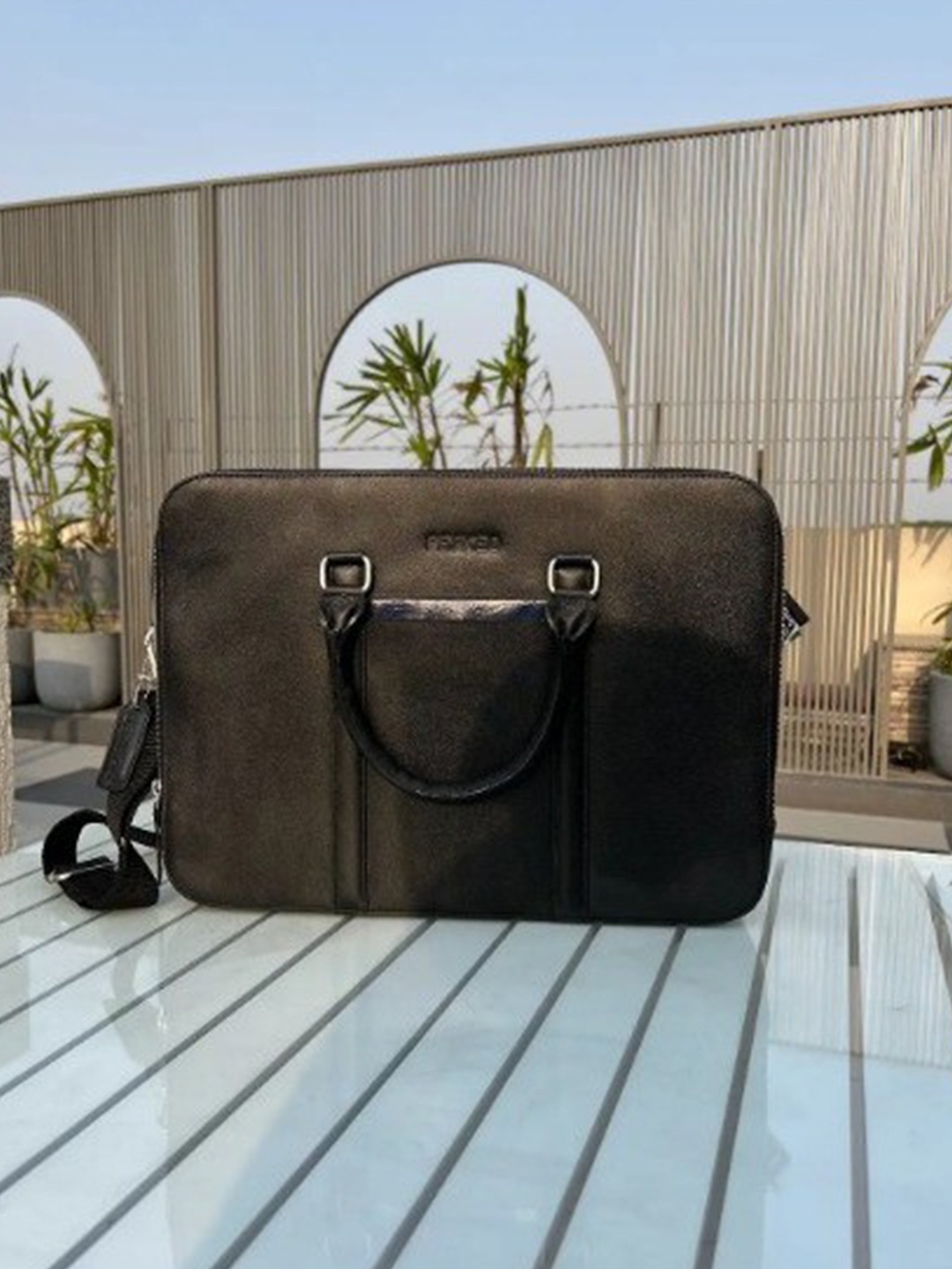

PERKED Leather Laptop Bag, Black