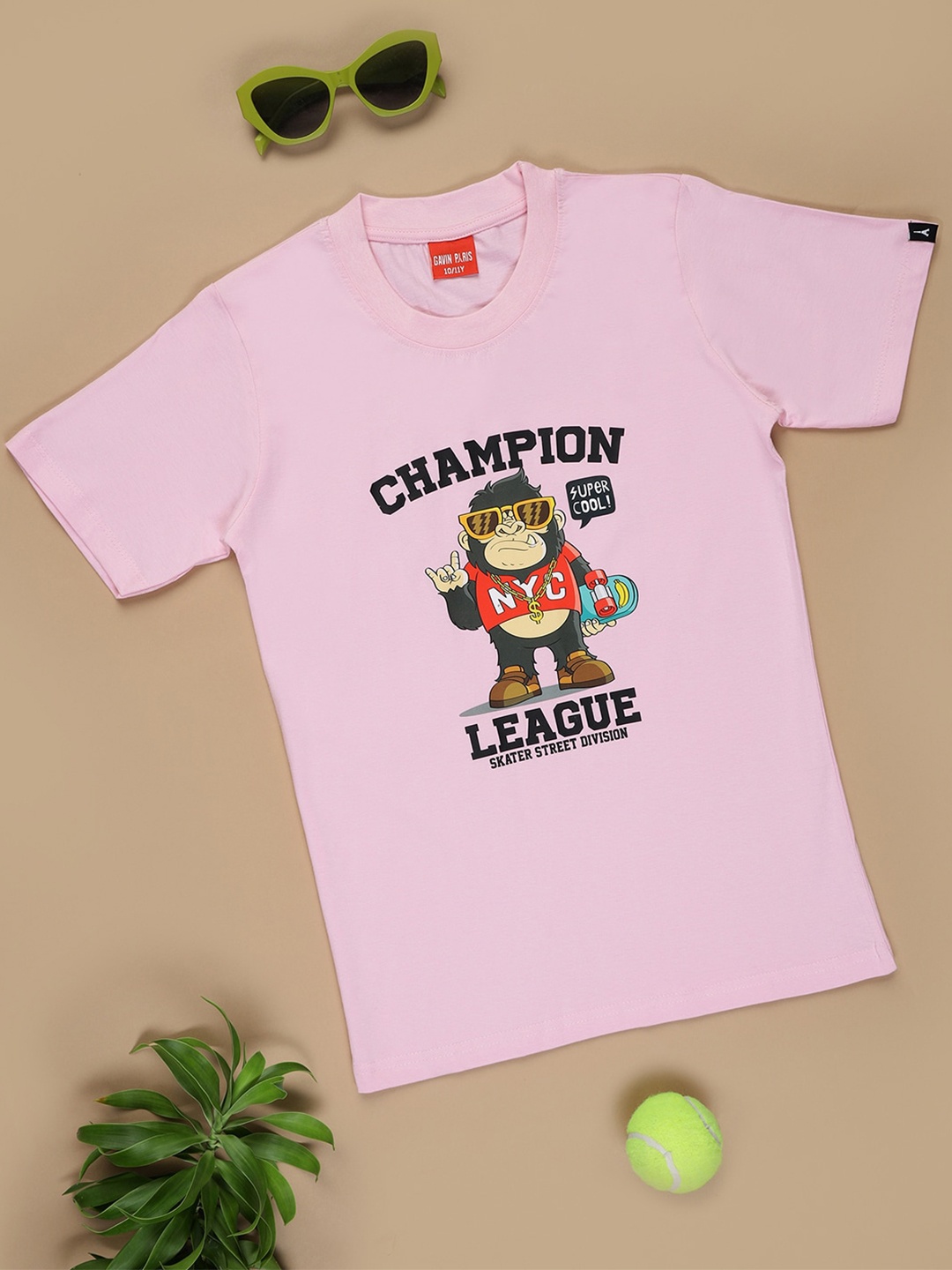 

Gavin Paris Boys Printed Pure Cotton Bio Finish Applique T-shirt, Pink