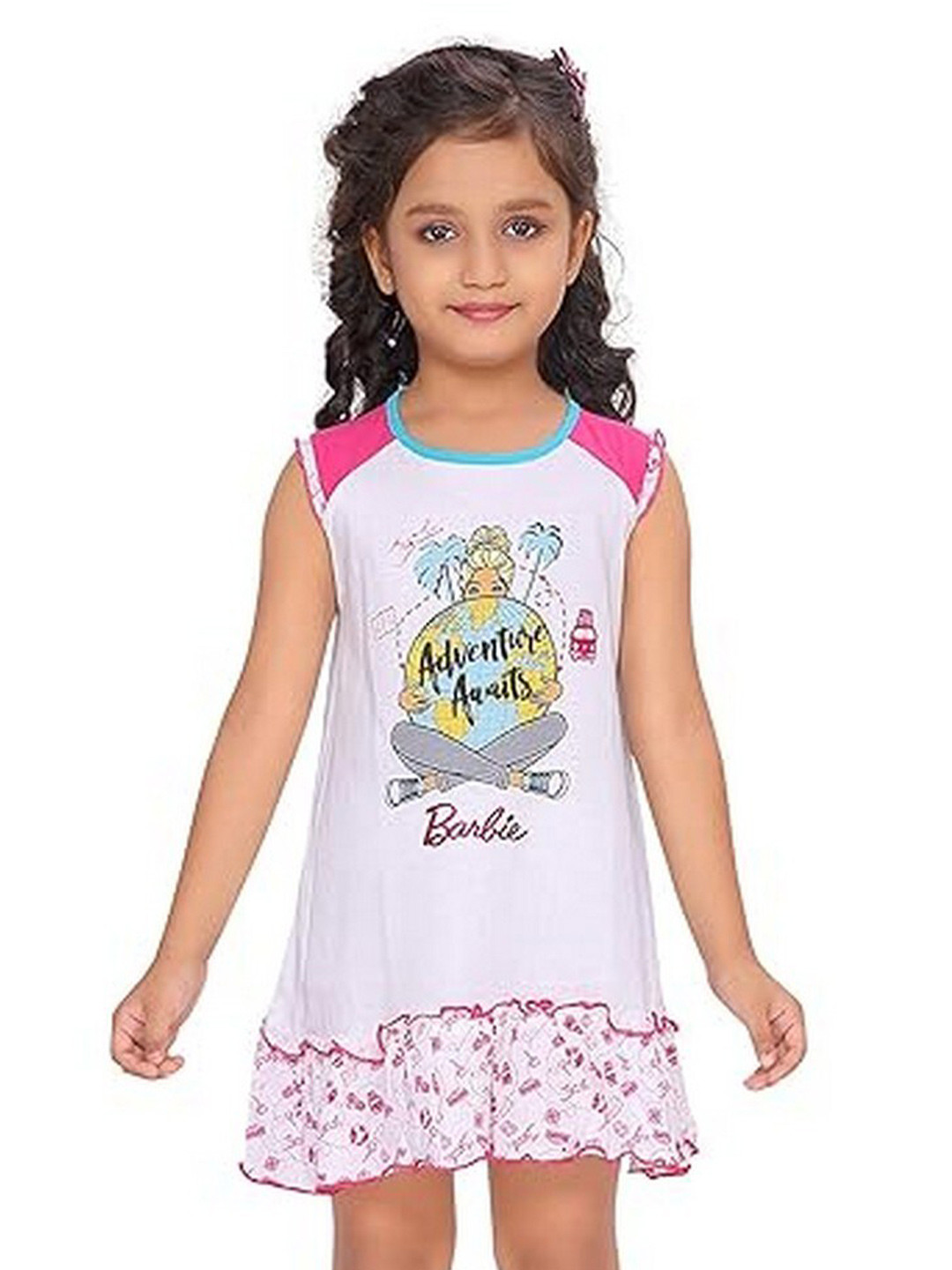 

Barbie Girls Printed Pure Cotton Nightdress, White