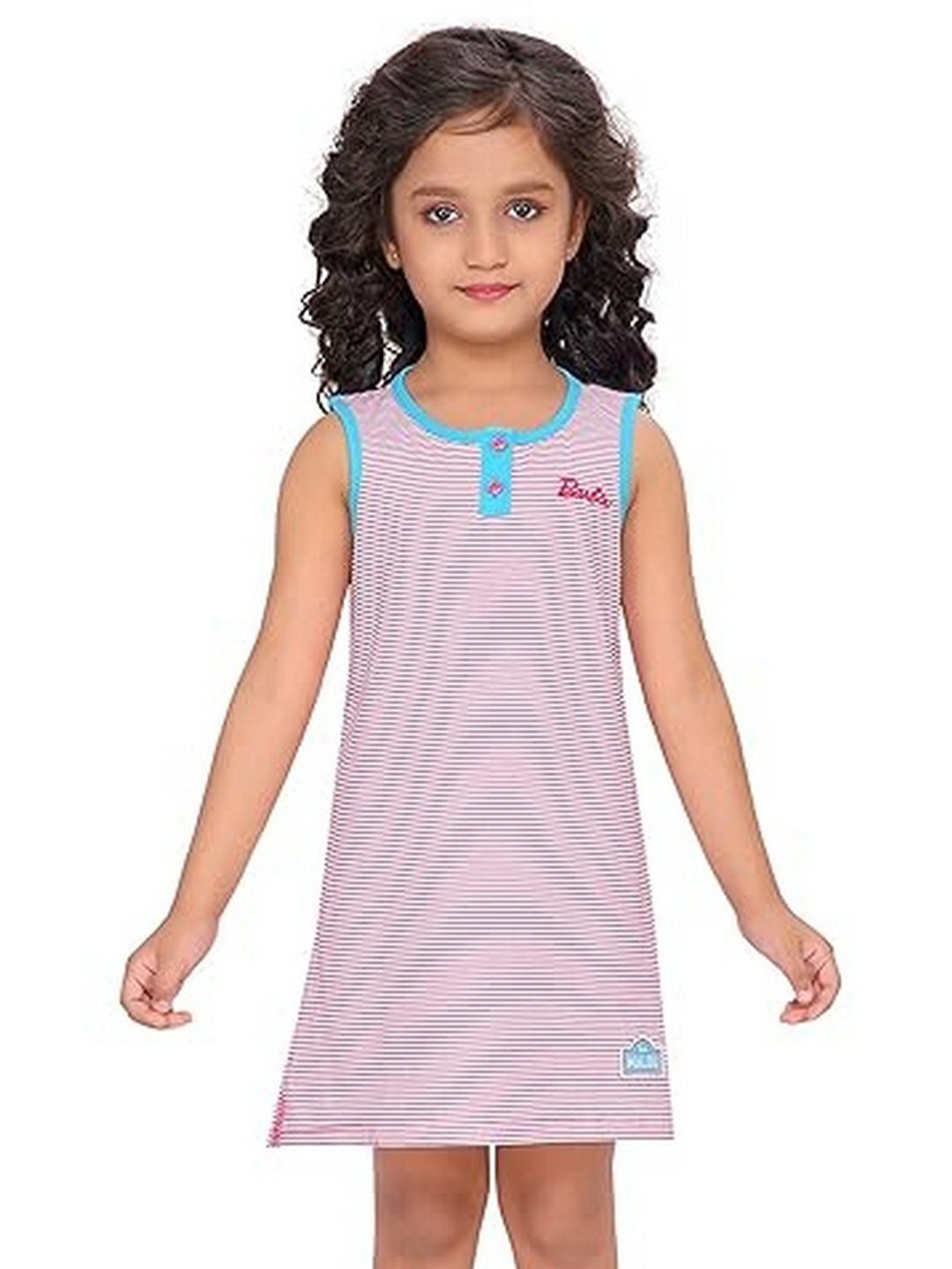 

Barbie Girls Striped Pure Cotton Nightdress, Pink