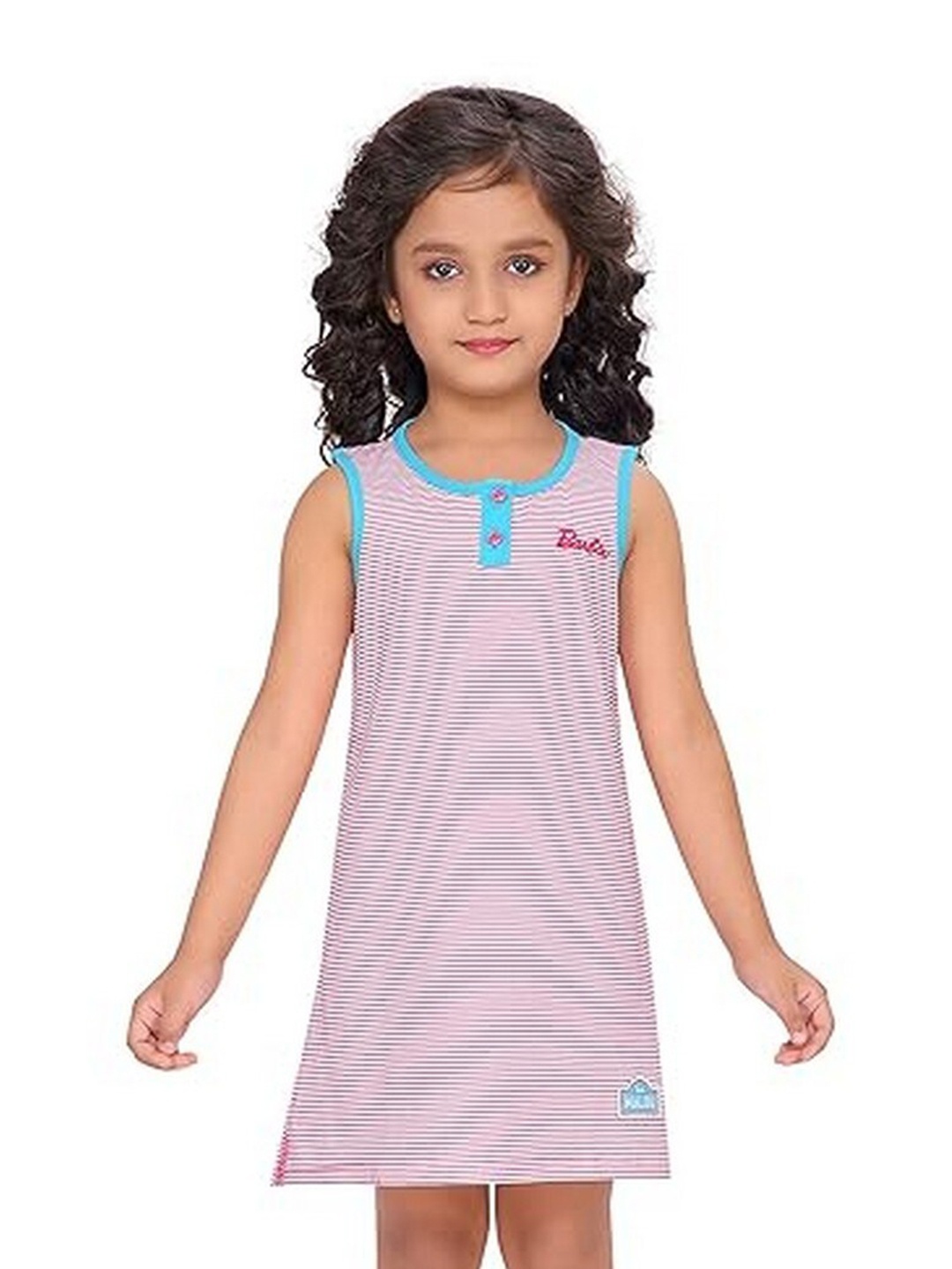 

Barbie Girls Striped Pure Cotton Nightdress, Pink