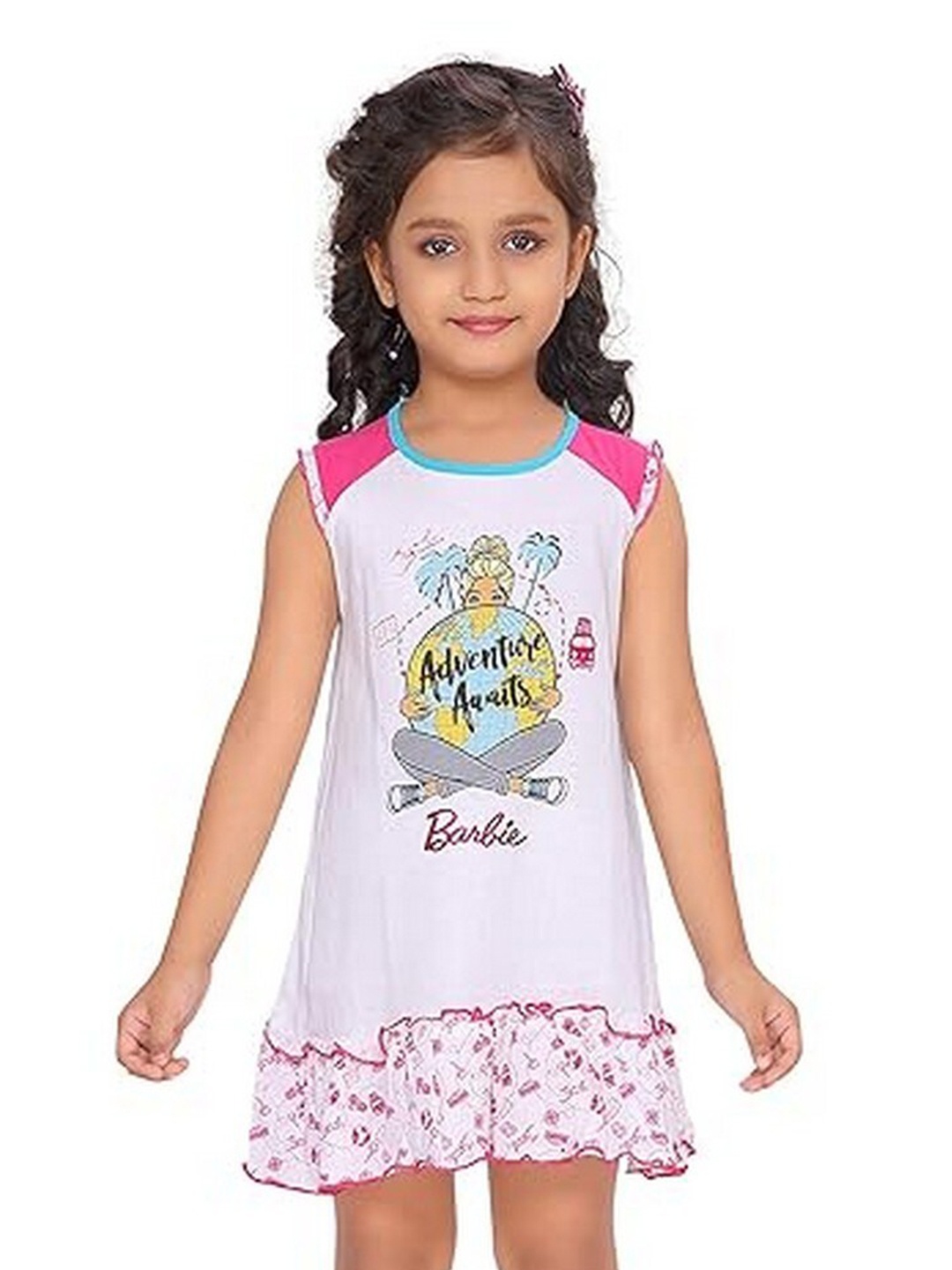 

Barbie Girls Graphic Printed Pure Cotton Nightdress, White