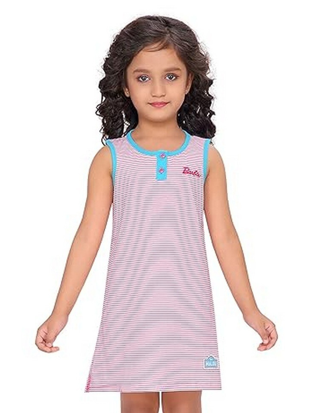 

Barbie Girls Striped Pure Cotton Nightdress, Pink