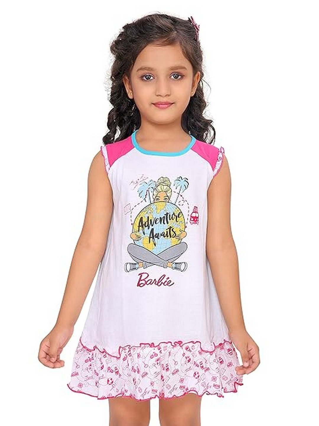 

Barbie Girls Printed Pure Cotton Nightdress, White
