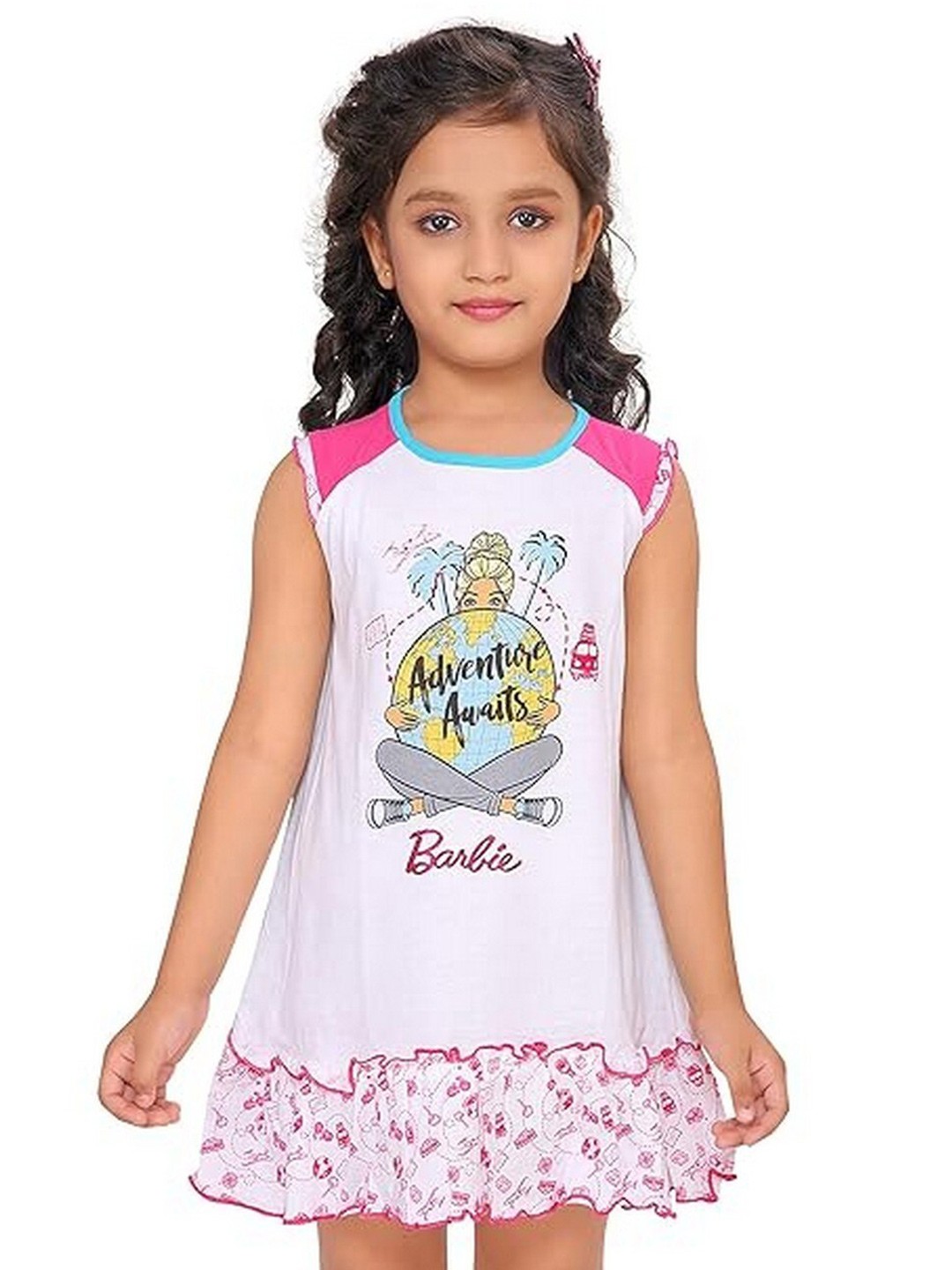

Barbie Girls Printed Pure Cotton Nightdress, White