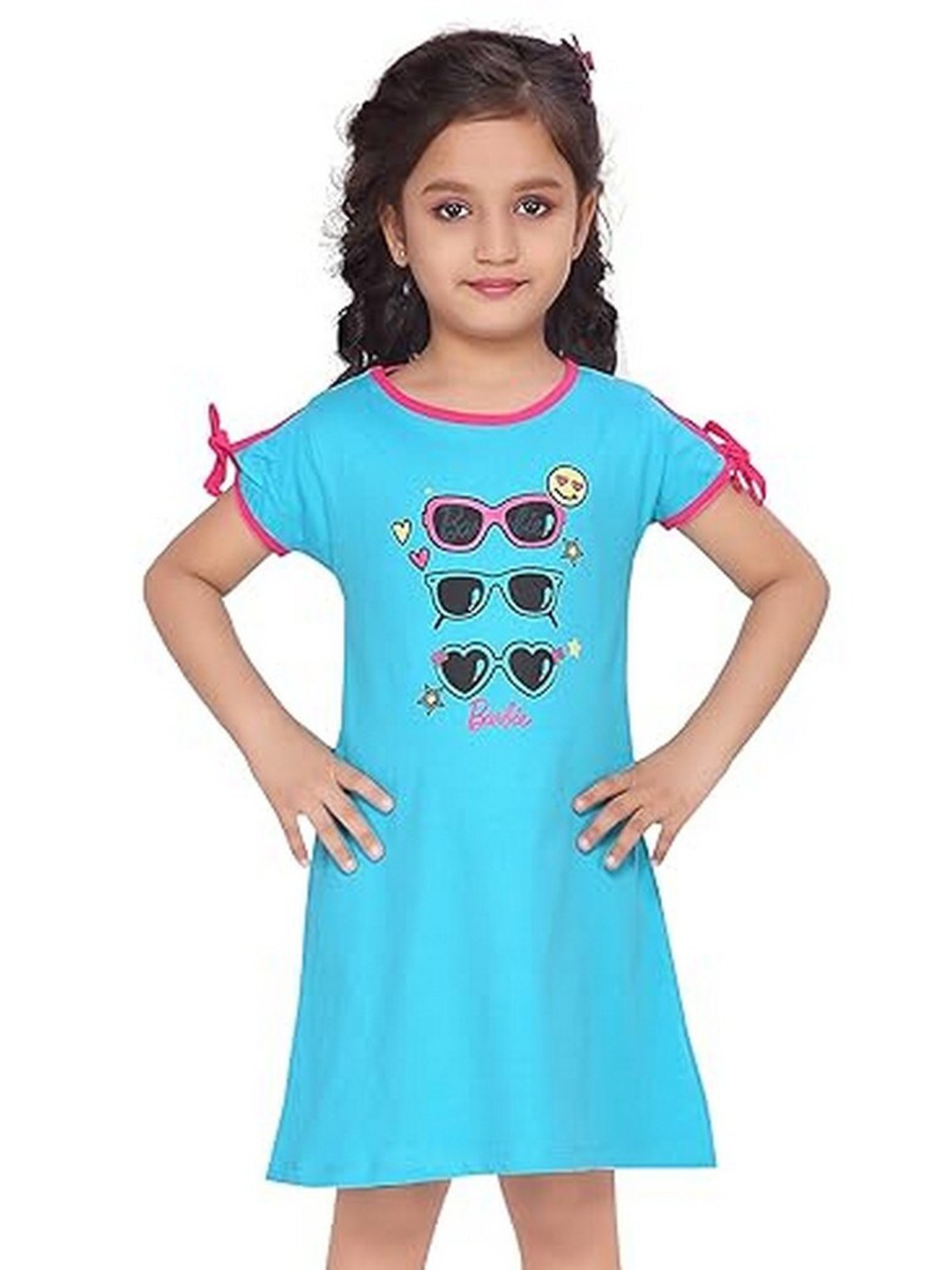 

Barbie Girls Printed Pure Cotton Nightdress, Teal