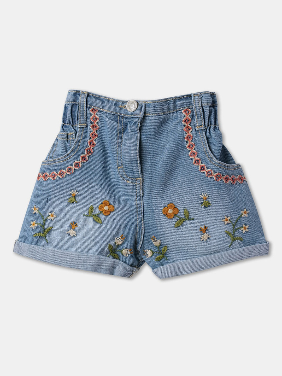 

R&B Girls Floral Denim Shorts, Blue