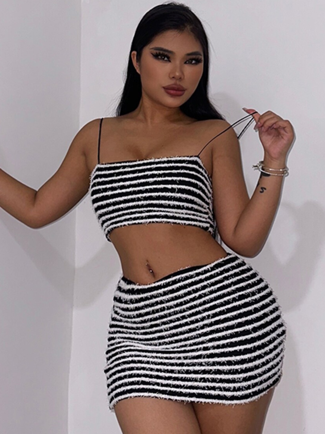 

StyleCast Black Striped Sleeveless Top & Skirt