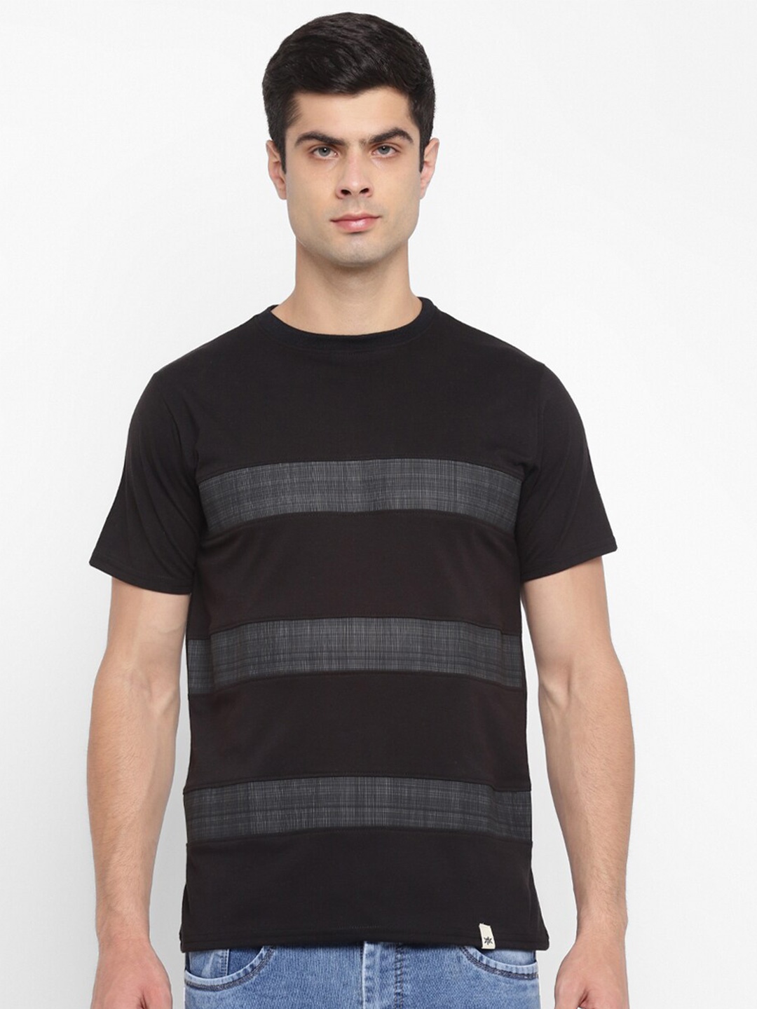 

Bukkl Men Striped Pockets Slim Fit T-shirt, Black