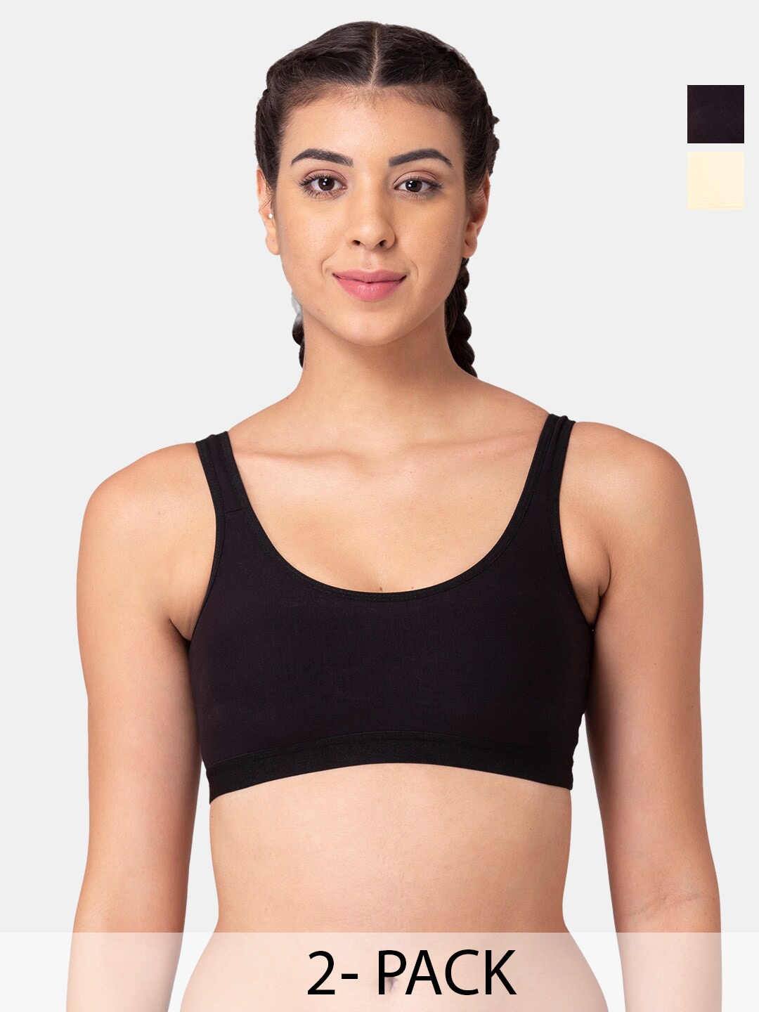 

Tweens Pack Of 2 Full Coverage Cotton Workout Bra All Day Comfort, Black