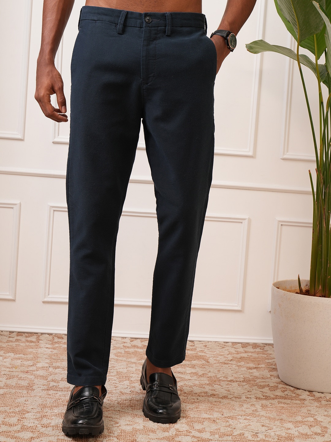 

LOCOMOTIVE Men Premium Mid Rise Slim Fit Ankel Lenth Trouser, Navy blue